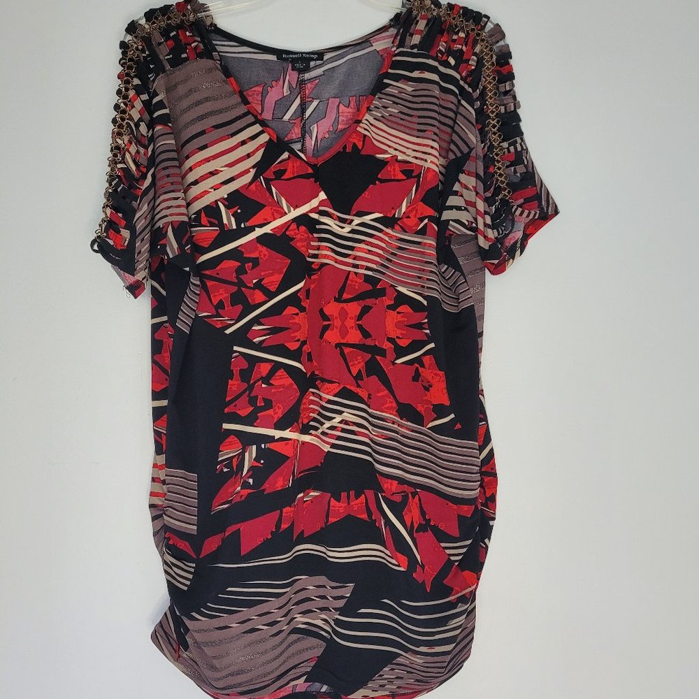 Russell Kemp - L - Red, Tan and Black top
